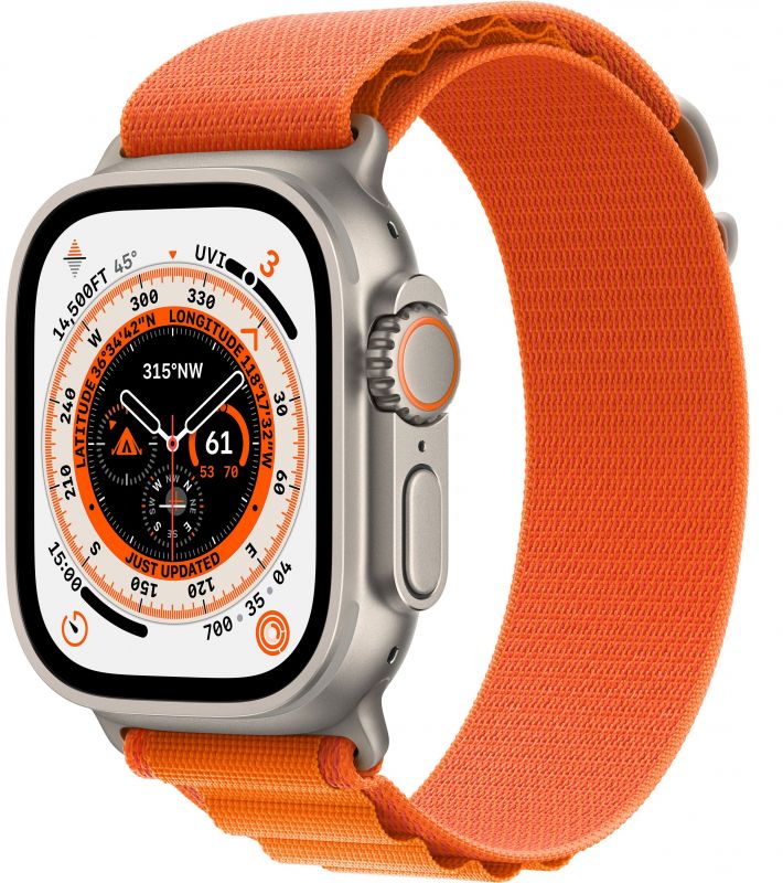 картинка Apple Watch Ultra GPS + Cellular, 49 мм, корпус из титана, ремешок оранжевого цвета, размер L от маркетплейса TEMA.shop