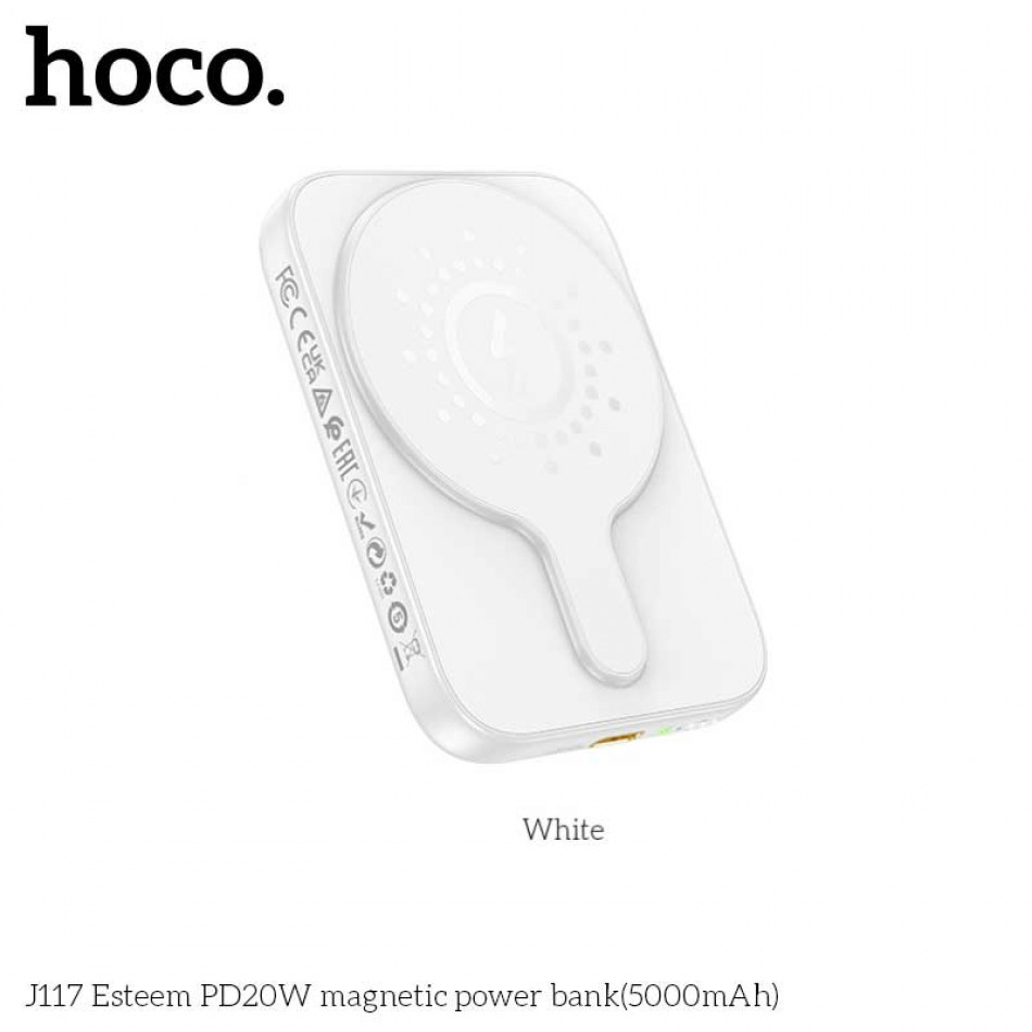 картинка Hoco J117 5000mAh Esteern PD20W Magnetic Wireless Charging Power Bank, белый от маркетплейса TEMA.shop