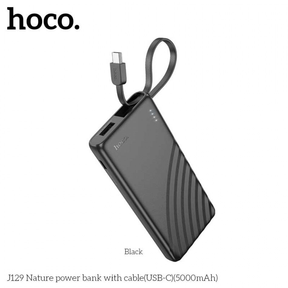 картинка Hoco J129 5000mAh Nature Power Bank, 2A, build-in USB-C cables, черный от маркетплейса TEMA.shop