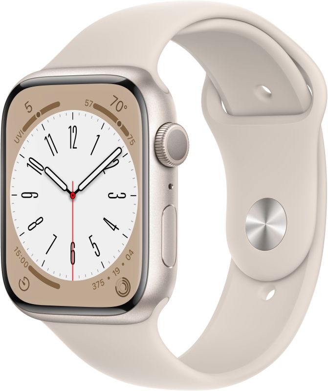 картинка Apple Watch Series 8, 45 мм, цвет корпуса сияющая звезда, ремешок цвета сияющая звезда, размер S/M от маркетплейса TEMA.shop