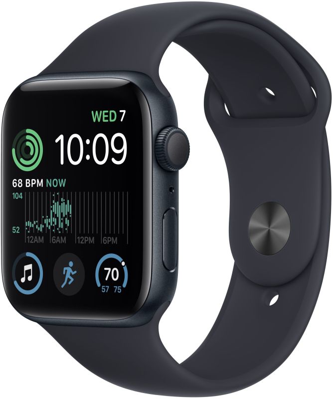 картинка Apple Watch SE 2022, 44 мм, цвет корпуса темная ночь, ремешок цвета темная ночь, размер M/L от маркетплейса TEMA.shop