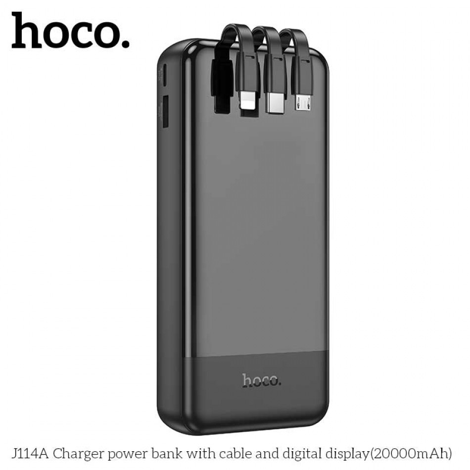 картинка Hoco J114A 20000mAh Charger Power Bank, build-in C&L&M cables, черный от маркетплейса TEMA.shop
