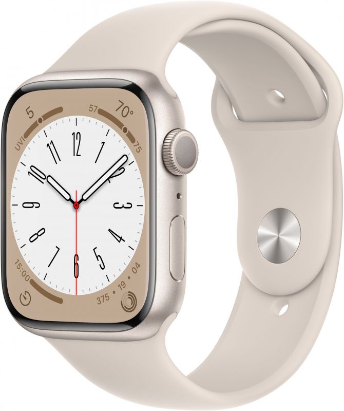 картинка Apple Watch Series 8, 45 мм, цвет корпуса сияющая звезда, ремешок цвета сияющая звезда, размер M/L от маркетплейса TEMA.shop