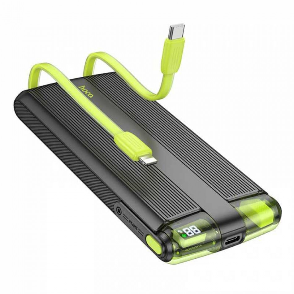 картинка Hoco J127A Mecha 10000mAh Power Bank, QC3.0, PD20W, LED, build-in C&L cables, черный от маркетплейса TEMA.shop