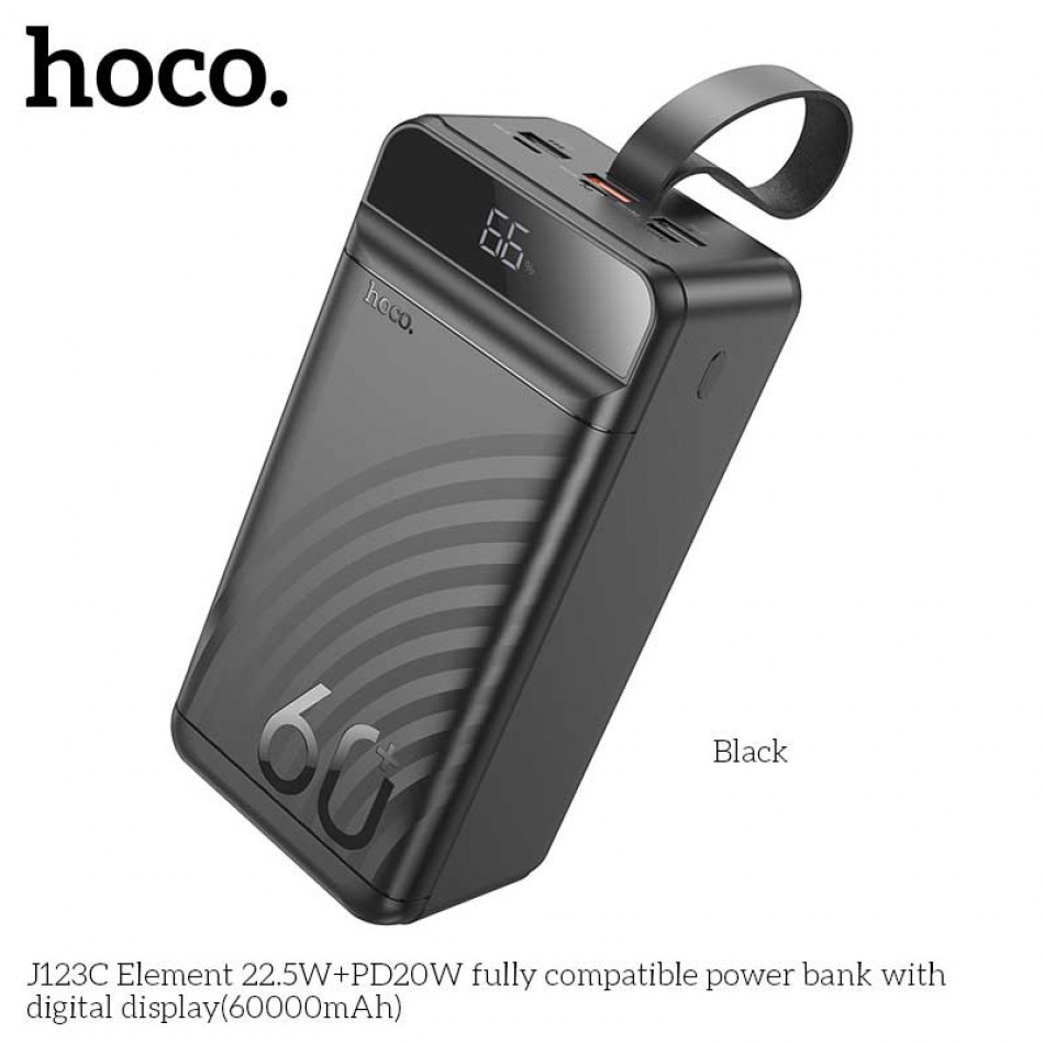 картинка Hoco J123C 60000mAh Element 22.5W + PD20W Power Bank, 3xU + 1xC, SCP 22.5W, LED, черный от маркетплейса TEMA.shop