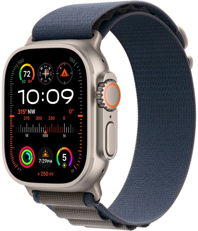 картинка Apple Watch Ultra 2 GPS + Cellular, 49 мм, корпус из титана, ремешок синего цвета, размер M от маркетплейса TEMA.shop