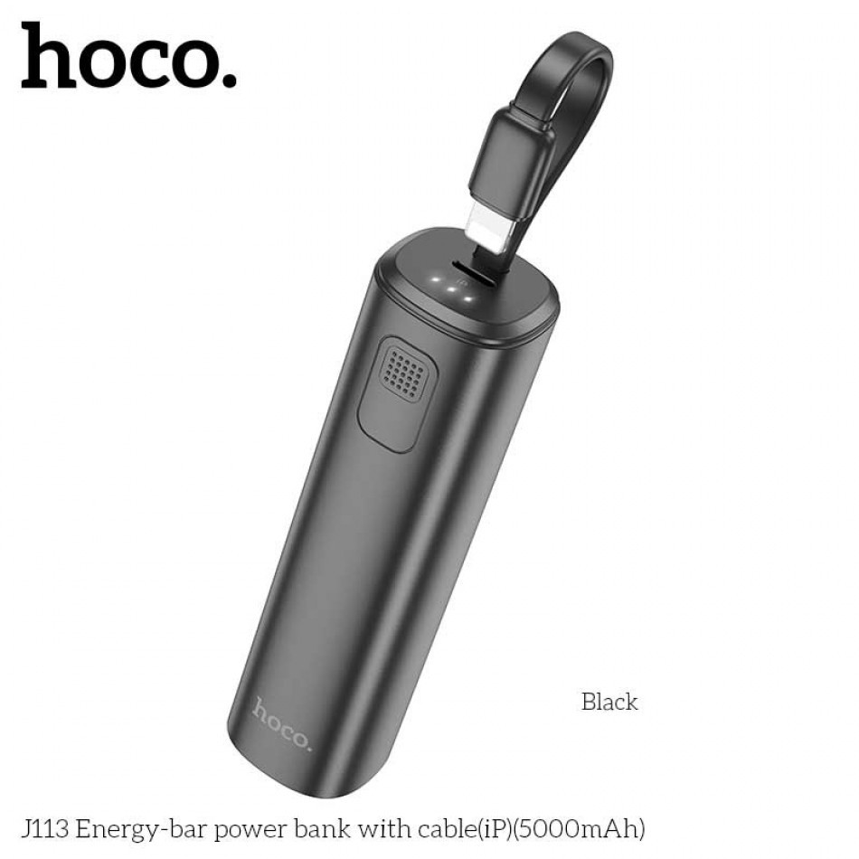 картинка Hoco J113 5000mAh Energy-bar Power Bank with cable iP, черный от маркетплейса TEMA.shop