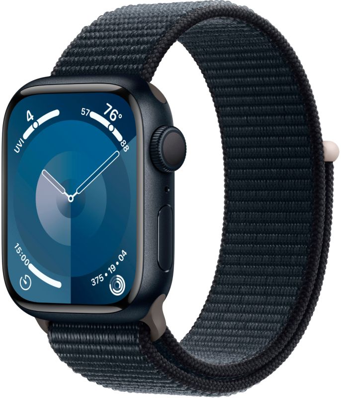 картинка Apple Watch Series 9, 41 мм, цвет корпуса темная ночь, нейлоновый ремешок цвета темная ночь от маркетплейса TEMA.shop
