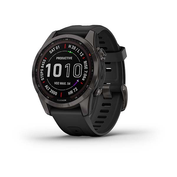 картинка Garmin Fenix 7S Sapphire Solar, 42 мм, цвет корпуса угольно-серый, ремешок черного цвета от маркетплейса TEMA.shop