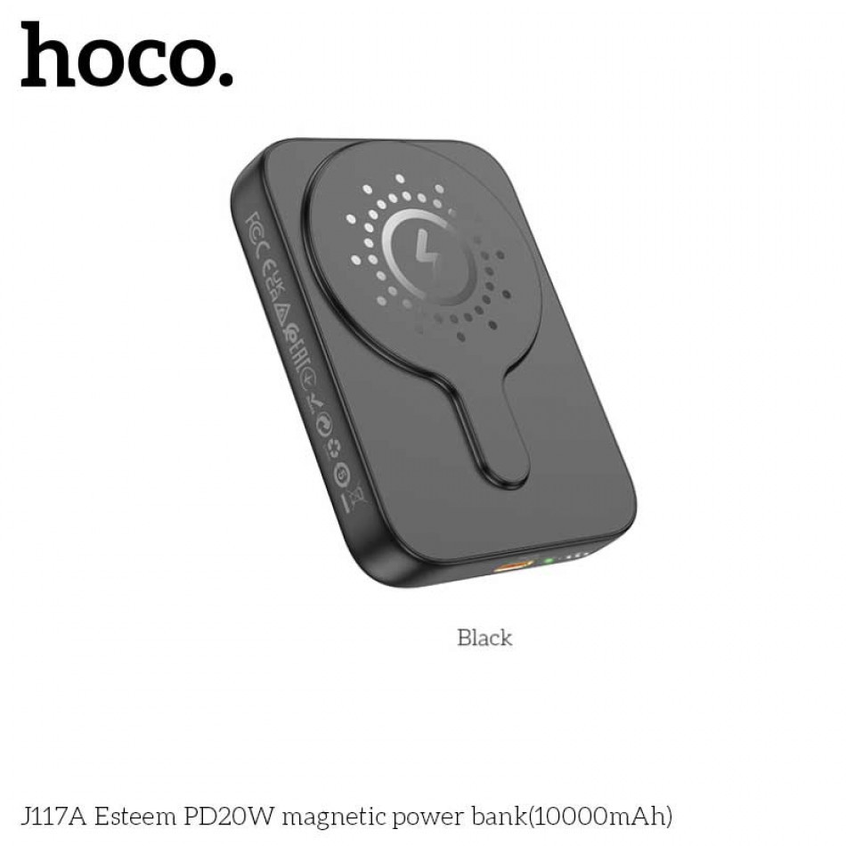картинка Hoco J117A 10000mAh Esteern PD20W Magnetic Wireless Charging Power Bank, черный от маркетплейса TEMA.shop