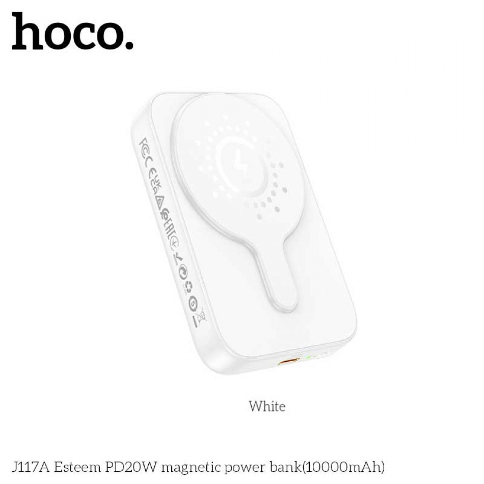 картинка Hoco J117A 10000mAh Esteern PD20W Magnetic Wireless Charging Power Bank, белый от маркетплейса TEMA.shop