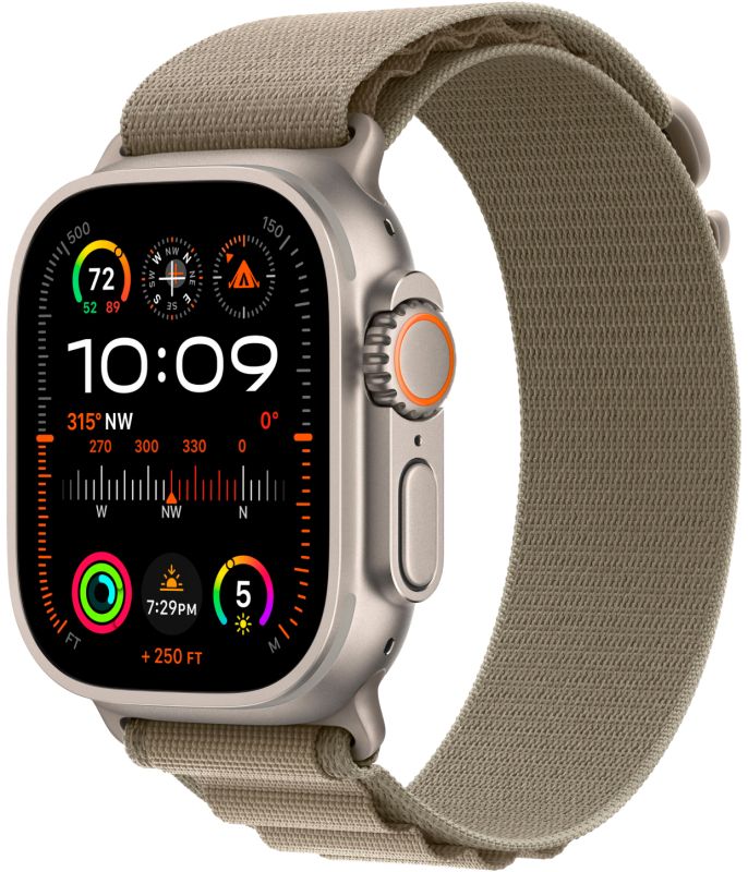 картинка Apple Watch Ultra 2 GPS + Cellular, 49 мм, корпус из титана, ремешок оливкового цвета, размер M от маркетплейса TEMA.shop