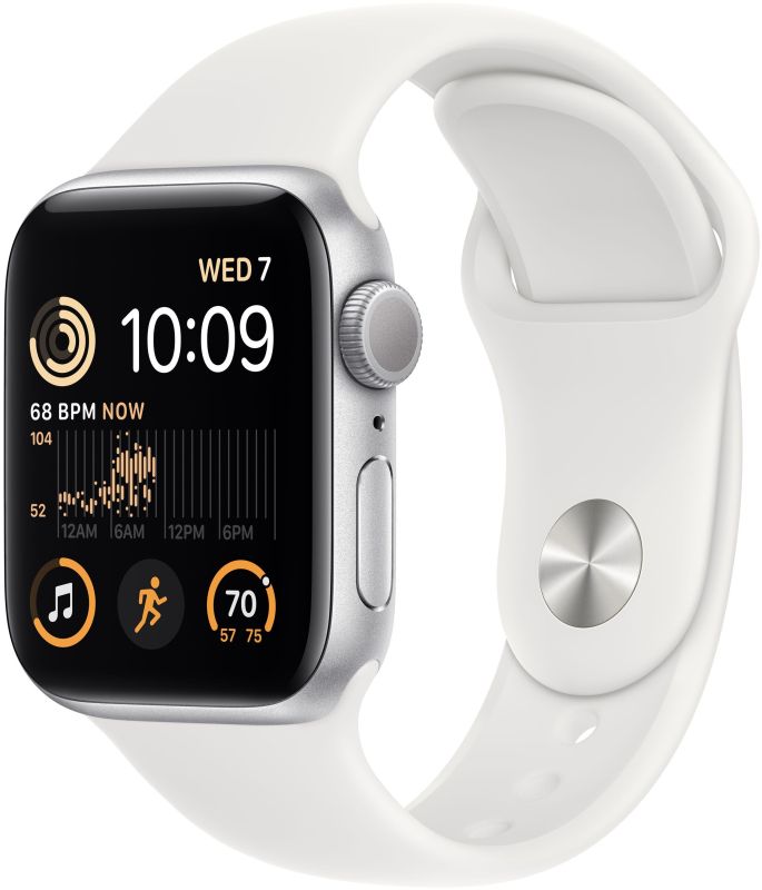 картинка Apple Watch SE 2022, 40 мм, корпус серебристого цвета, ремешок белого цвета, размер S/M от маркетплейса TEMA.shop
