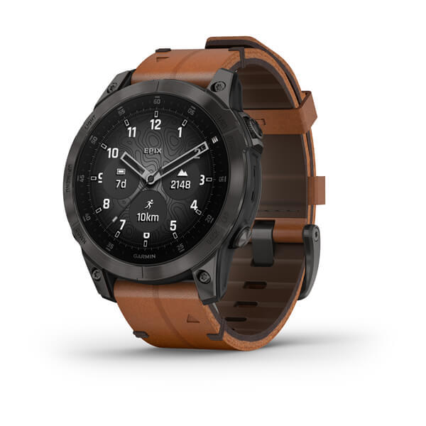 картинка Garmin Epix Pro (Gen 2) Sapphire, 47 мм, корпус титановый, ремешок коричневый кожаный от маркетплейса TEMA.shop