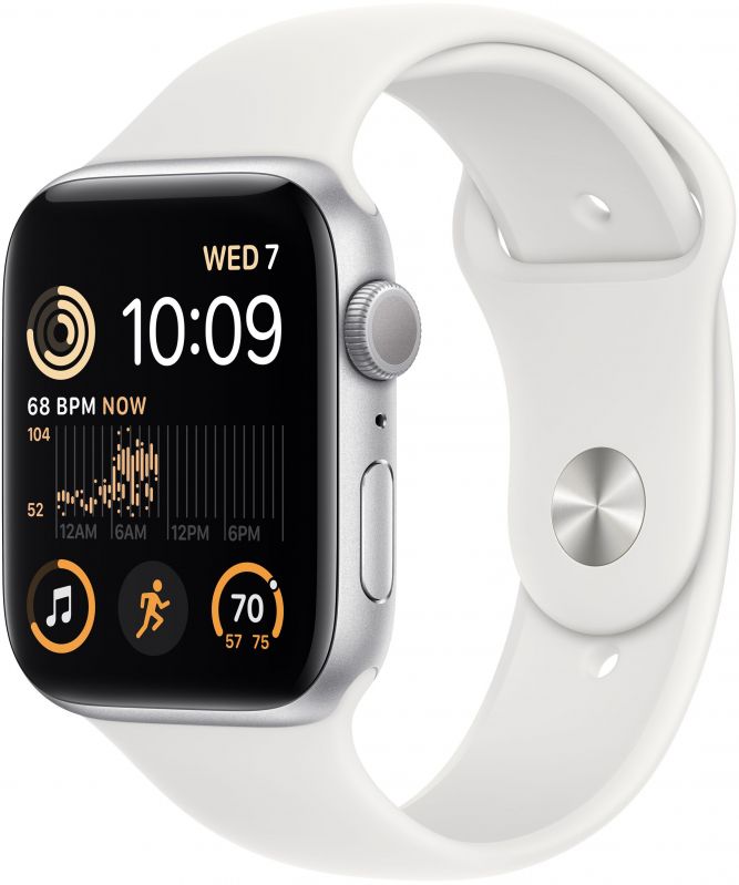 картинка Apple Watch SE 2022, 44 мм, корпус серебристого цвета, ремешок белого цвета, размер S/M от маркетплейса TEMA.shop