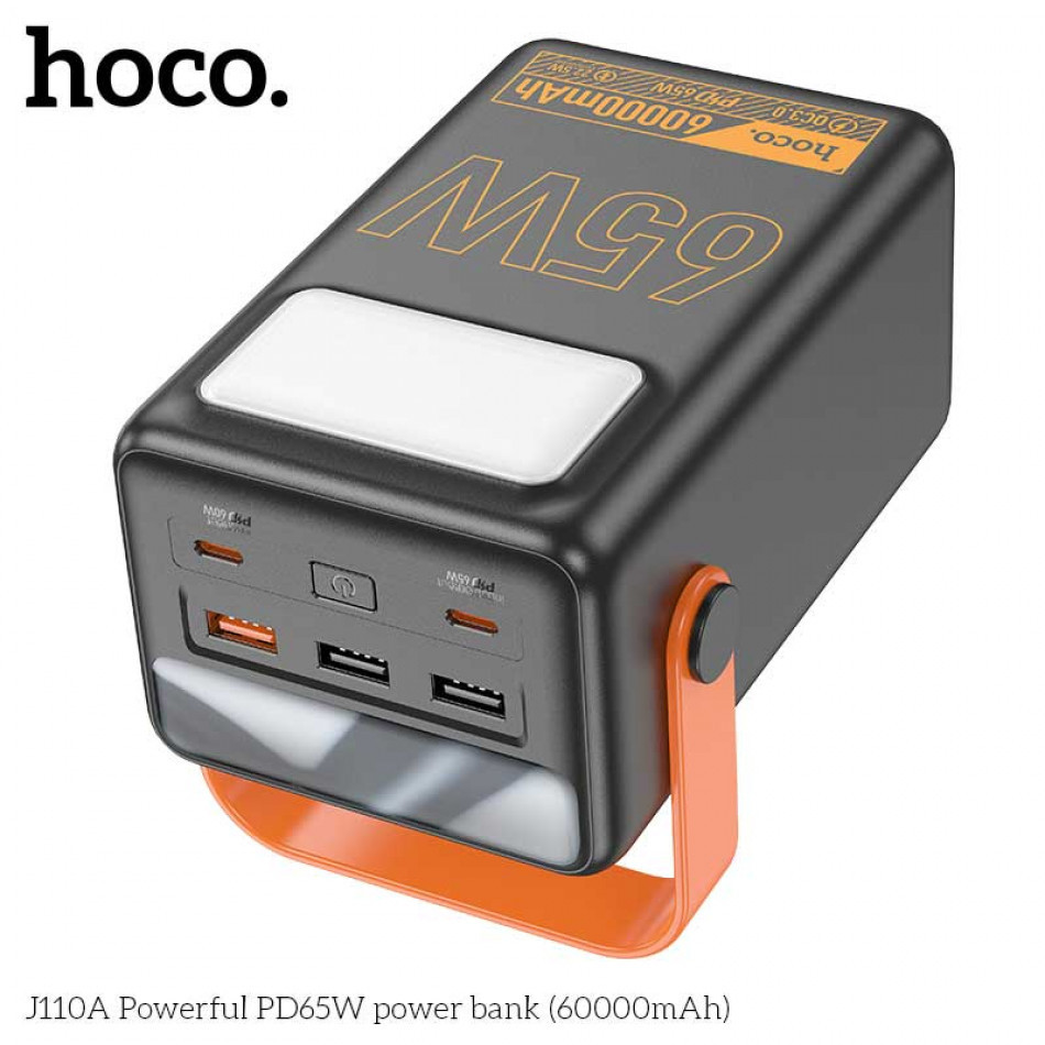 картинка Hoco J110A 60000mAh PD65W Powerful Power Bank, 3xU+2xC, QC+PD, SCP 22.5W, LED, черный от маркетплейса TEMA.shop