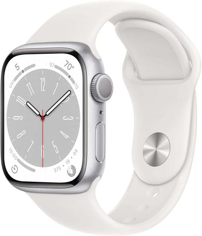 картинка Apple Watch Series 8, 41 мм, корпус серебристого цвета, ремешок белого цвета, размер M/L от маркетплейса TEMA.shop
