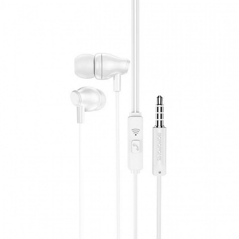 картинка Borofone BM61 Wanderer Universal Earphones with mic, кабель 1.2м, белый от маркетплейса TEMA.shop