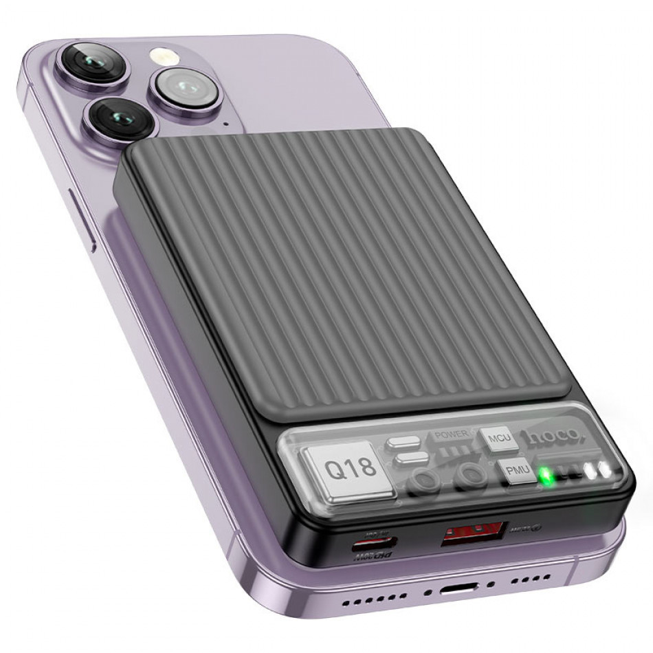 картинка Hoco Q18 Tourer 22.5W 10000mAh Magnetic Power Bank, QC3.0, PD20W, Qi15W, черный от маркетплейса TEMA.shop