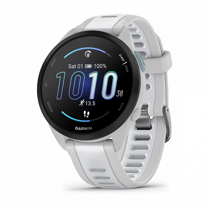 картинка Garmin Forerunner 165 Music, 43 мм, цвет корпуса белый с серым ремешком от маркетплейса TEMA.shop