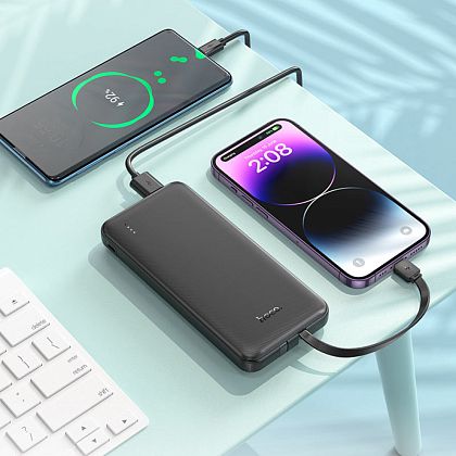 картинка HOCO J118 10000mAh Speed Energy Power Bank, build-in C&L cables, черный от маркетплейса TEMA.shop 2