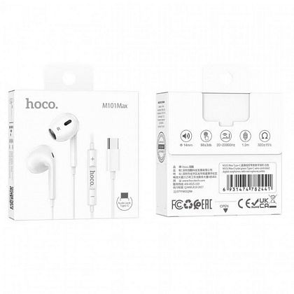 картинка Hoco M101 Pro Crystal Sound Type-C wire-controlled digital Earphones, 1.2m, белый от маркетплейса TEMA.shop 3