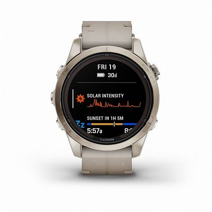 картинка Garmin Fenix 7S Pro Sapphire Solar, 42 мм, золотистый корпус, кожаный ремешок цвета известняка от маркетплейса TEMA.shop 2