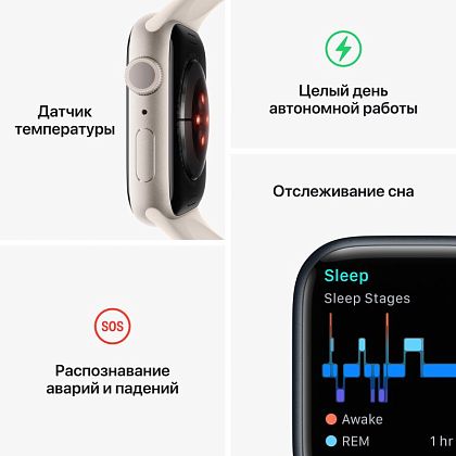 картинка Apple Watch Series 8, 41 мм, цвет корпуса темная ночь, ремешок цвета темная ночь, размер M/L от маркетплейса TEMA.shop 8