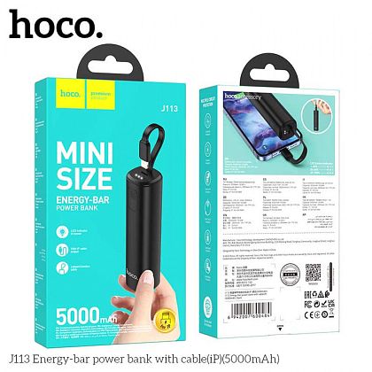 картинка Hoco J113 5000mAh Energy-bar Power Bank with cable iP, черный от маркетплейса TEMA.shop 3
