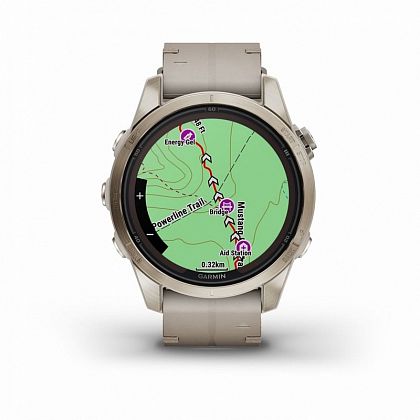 картинка Garmin Fenix 7S Pro Sapphire Solar, 42 мм, золотистый корпус, кожаный ремешок цвета известняка от маркетплейса TEMA.shop 5