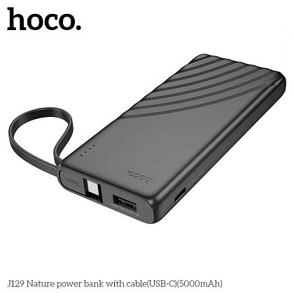 картинка Hoco J129 5000mAh Nature Power Bank, 2A, build-in USB-C cables, черный от маркетплейса TEMA.shop 3