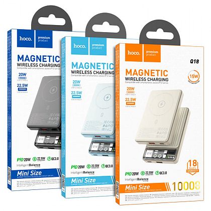 картинка Hoco Q18 Tourer 22.5W 10000mAh Magnetic Power Bank, QC3.0, PD20W, Qi15W, черный от маркетплейса TEMA.shop 2