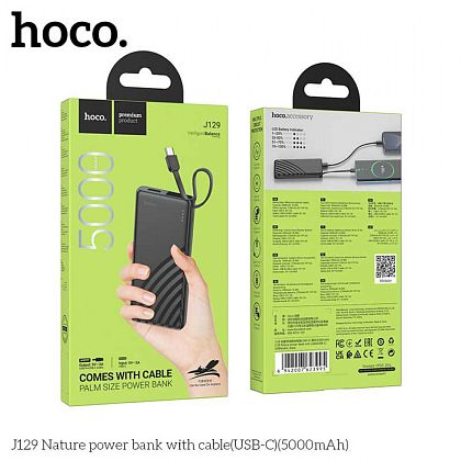 картинка Hoco J129 5000mAh Nature Power Bank, 2A, build-in USB-C cables, черный от маркетплейса TEMA.shop 2