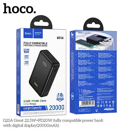 картинка Hoco Q21A Great 22.5W+PD20W 20000mAh Power Bank with digital display, черный от маркетплейса TEMA.shop 2