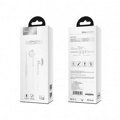 картинка Hoco M53 Exquisite sound wired Earphones with mic, белый от маркетплейса TEMA.shop 3