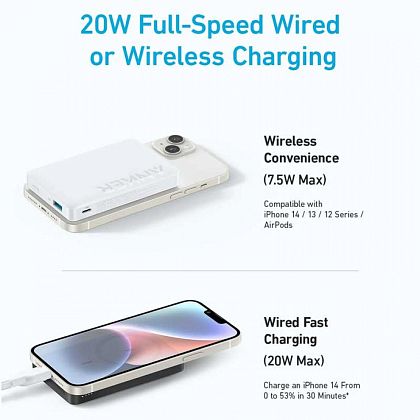 картинка Anker 334 MagGo Battery (PowerCore 10k) Power Bank, Qi 7.5W, PD20W, QC18W, белый от маркетплейса TEMA.shop 4