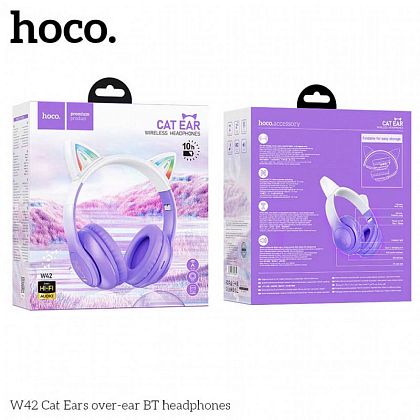 картинка Hoco W42 Cat Ears BT Headphones, 10hours, BT 5.3, TF, фиолетовый от маркетплейса TEMA.shop 2