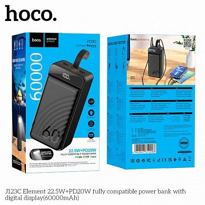 картинка Hoco J123C 60000mAh Element 22.5W + PD20W Power Bank, 3xU + 1xC, SCP 22.5W, LED, черный от маркетплейса TEMA.shop 2