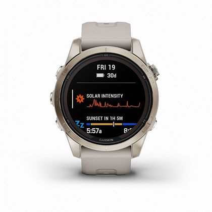 картинка Garmin Fenix 7S Pro Sapphire Solar, 42 мм, золотистый корпус, ремешок светло-песочного цвета от маркетплейса TEMA.shop 2