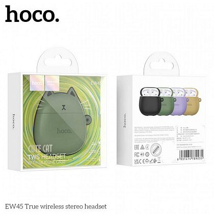 картинка Hoco EW45 Cute Cat BT5.3 TWS Headset зеленый кейс, 4h, белый от маркетплейса TEMA.shop 2