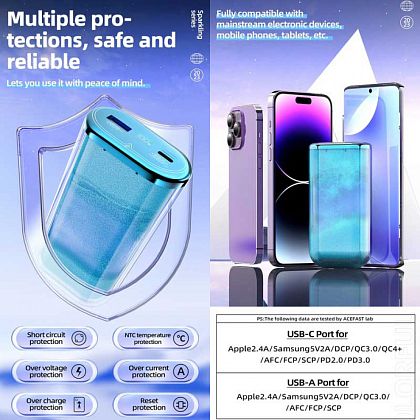 картинка AceFast M3 Sparkling series 22.5W Power Bank 10000 mAh, USB-C PD20W + USB 22.5W, LED display, желтый от маркетплейса TEMA.shop 6