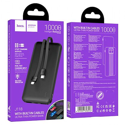 картинка HOCO J118 10000mAh Speed Energy Power Bank, build-in C&L cables, черный от маркетплейса TEMA.shop 7