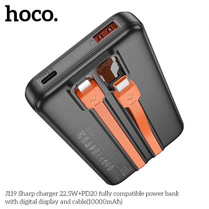 картинка Hoco J119 Sharp 10000mAh Power Bank, QC3.0, PD20W, SCP22.5W, LED, build-in C&L cables, черный от маркетплейса TEMA.shop 3
