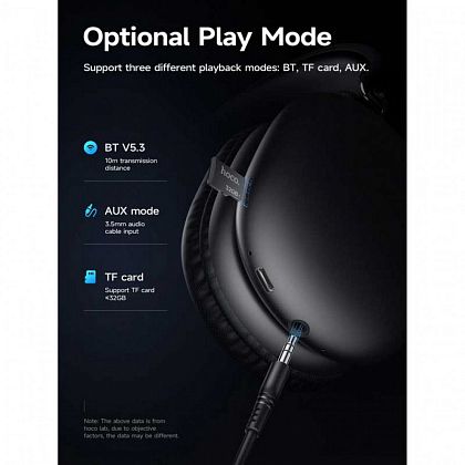 картинка Hoco W35 Max Joy BT Headphones, 90hours, BT 5.3, TF, черный от маркетплейса TEMA.shop 8