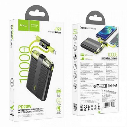 картинка Hoco J127 Mecha 10000mAh Power Bank, QC3.0, PD20W, LED, build-in C&L cables, черный от маркетплейса TEMA.shop 2