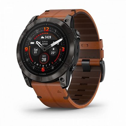 картинка Garmin Epix Pro (Gen 2), Sapphire, 51 мм, цвет корпуса угольно-серый, ремешок коричневый кожаный от маркетплейса TEMA.shop 1