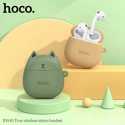 картинка Hoco EW45 Cute Cat BT5.3 TWS Headset зеленый кейс, 4h, белый от маркетплейса TEMA.shop 3