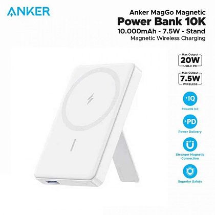 картинка Anker MagGo Power Bank 10000mAh, 7.5W, Stand, PD20W, QC18W (A1652), белый от маркетплейса TEMA.shop 2