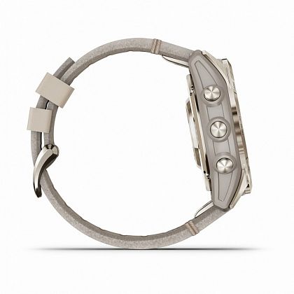 картинка Garmin Fenix 7S Pro Sapphire Solar, 42 мм, золотистый корпус, кожаный ремешок цвета известняка от маркетплейса TEMA.shop 6