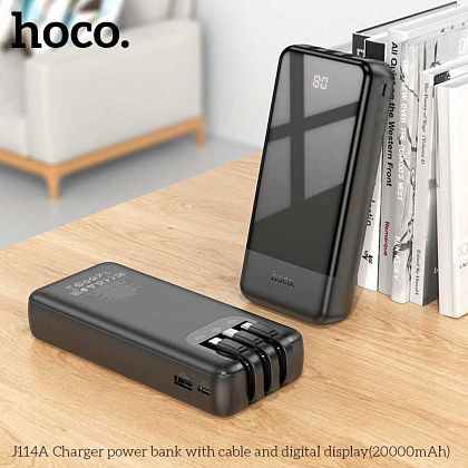 картинка Hoco J114A 20000mAh Charger Power Bank, build-in C&L&M cables, черный от маркетплейса TEMA.shop 3